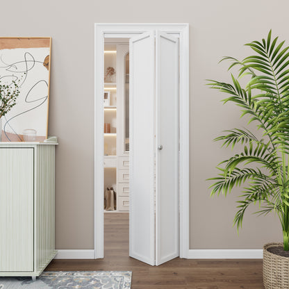 CRUTOP Bi-Fold Pivot Doors , 1-Lite Paintable Closet Door with Hardware Kit, MDF Panel Folding Interior Double Doors Easy to Install - White (Paintable)