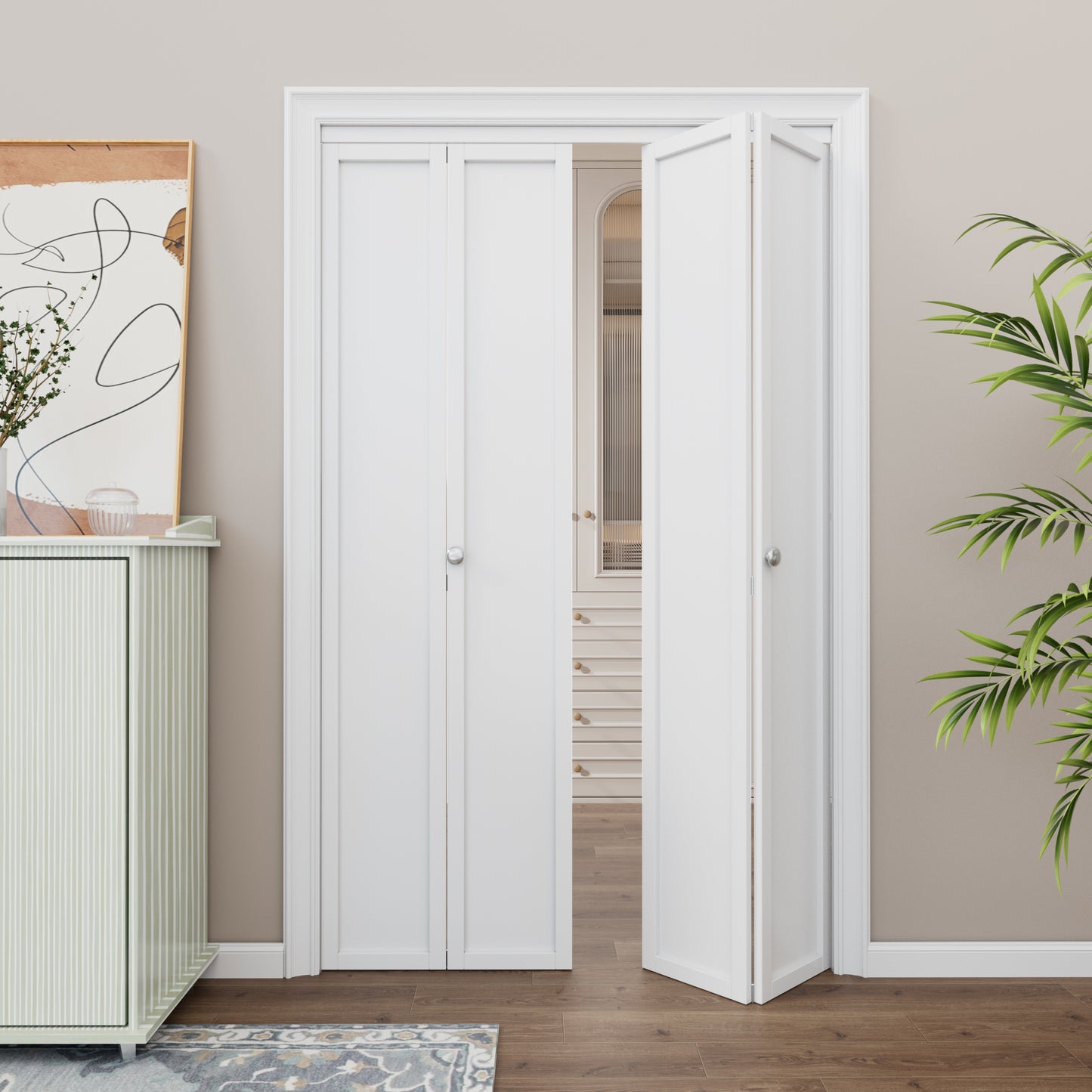 CRUTOP 1-Lite Paintable Bifold Closet Door, Solid Core Pre-Assembled Panels with Water-Resistant Triple-Layer Painting, Build Quality ( Panels&Hardware&Fascia&Knob)