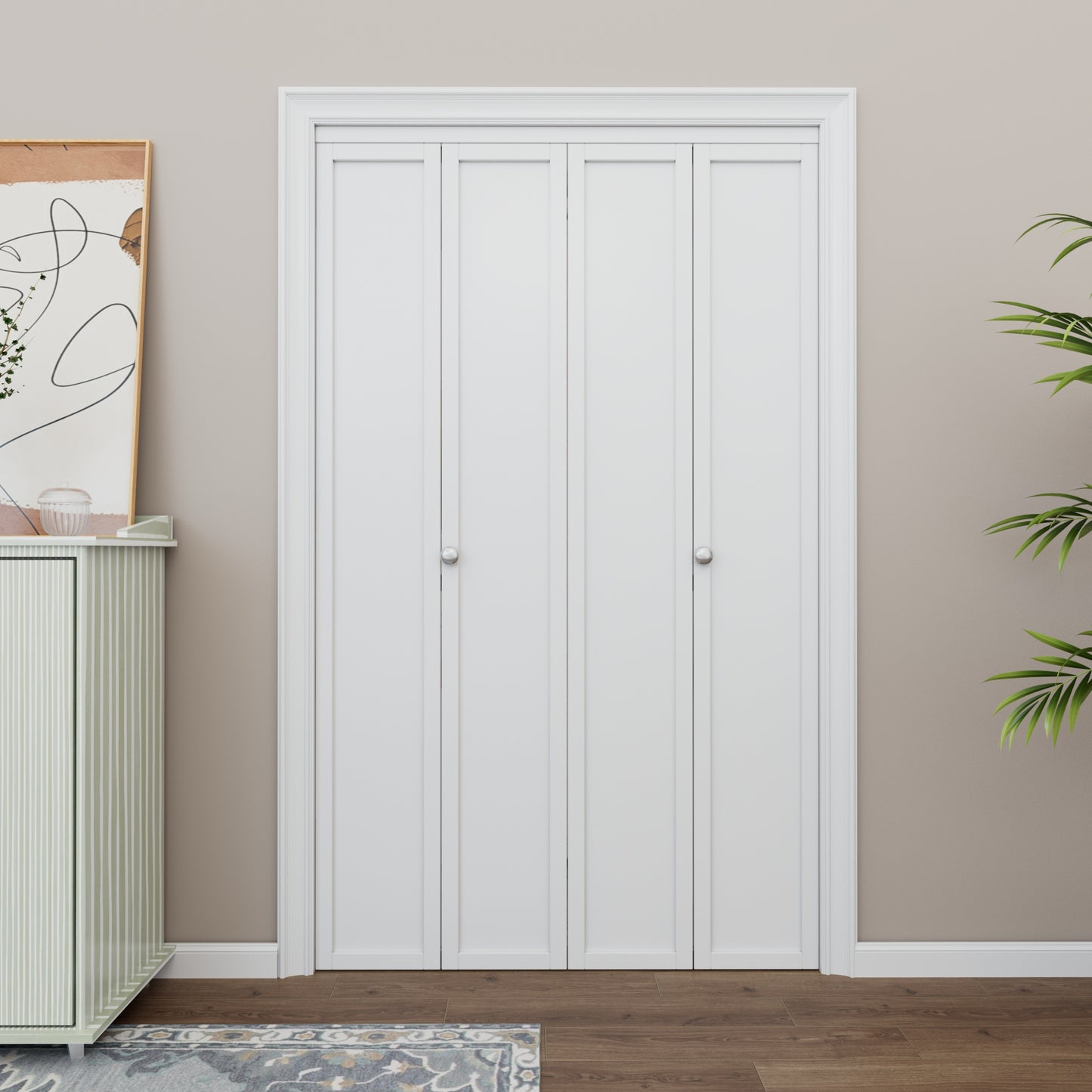 CRUTOP 1-Lite Paintable Bifold Closet Door, Solid Core Pre-Assembled Panels with Water-Resistant Triple-Layer Painting, Build Quality ( Panels&Hardware&Fascia&Knob)