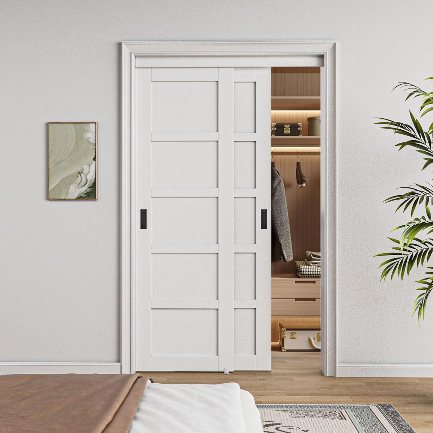 CRUTOP Paintable Bypass Slidng Door Panels with Hardware Kit, 5-Lite Panle Door Slab Shaker for Bedroom/Closet/Barn - Assemble Required
