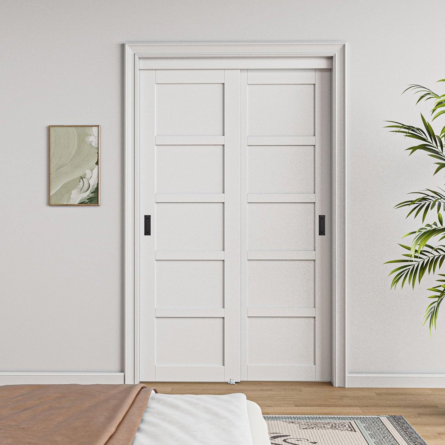 CRUTOP Paintable Bypass Slidng Door Panels with Hardware Kit, 5-Lite Panle Door Slab Shaker for Bedroom/Closet/Barn - Assemble Required