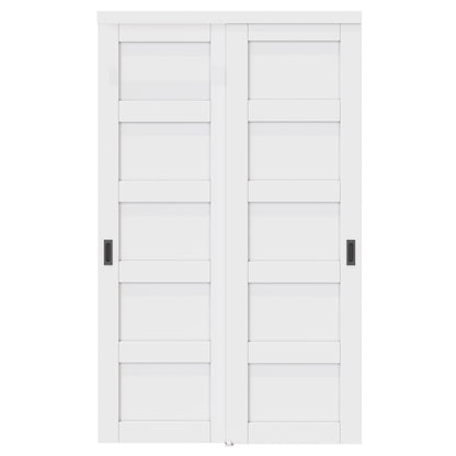 CRUTOP Paintable Bypass Slidng Door Panels with Hardware Kit, 5-Lite Panle Door Slab Shaker for Bedroom/Closet/Barn - Assemble Required