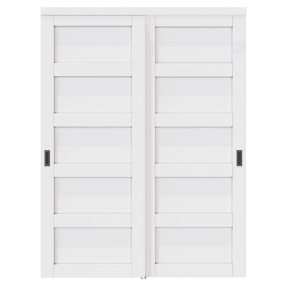 CRUTOP Paintable Bypass Slidng Door Panels with Hardware Kit, 5-Lite Panle Door Slab Shaker for Bedroom/Closet/Barn - Assemble Required