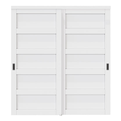CRUTOP Paintable Bypass Slidng Door Panels with Hardware Kit, 5-Lite Panle Door Slab Shaker for Bedroom/Closet/Barn - Assemble Required
