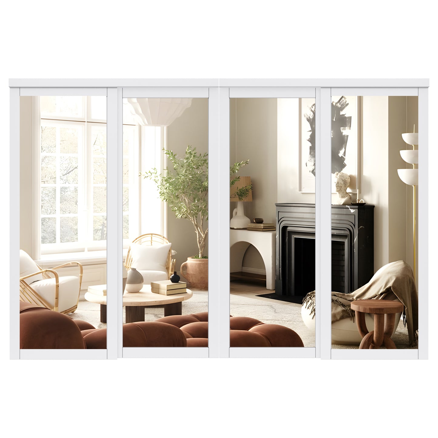 CRUTOP  Paintable Sliding Closet Door, One Side Mirror, Primed Water-Resistant Frame, Build Quality & Easy to Install (Pre-Assembled Panels with Hardware Kit)