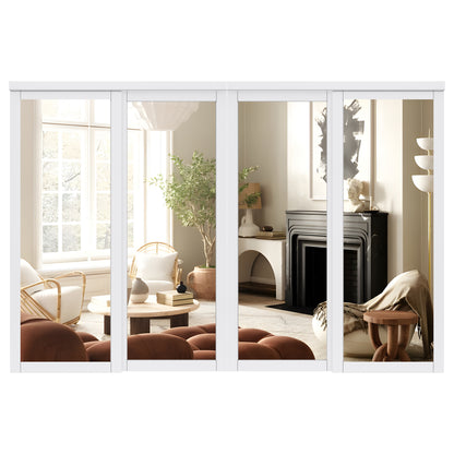 CRUTOP  Paintable Sliding Closet Door, One Side Mirror, Primed Water-Resistant Frame, Build Quality & Easy to Install (Pre-Assembled Panels with Hardware Kit)