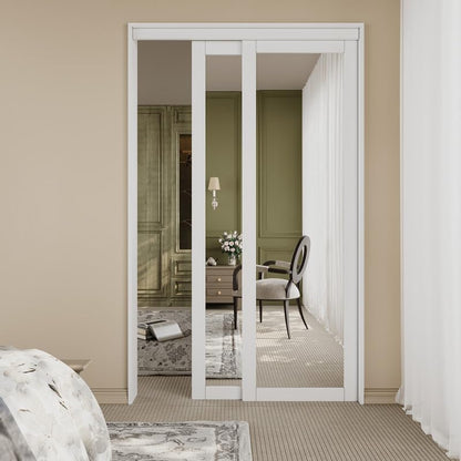 CRUTOP  Paintable Sliding Closet Door, One Side Mirror, Primed Water-Resistant Frame, Build Quality & Easy to Install (Pre-Assembled Panels with Hardware Kit)