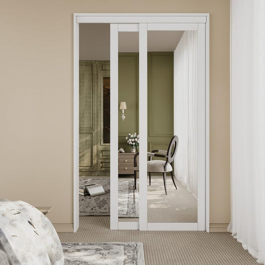 CRUTOP  Paintable Sliding Closet Door, One Side Mirror, Primed Water-Resistant Frame, Build Quality & Easy to Install (Pre-Assembled Panels with Hardware Kit)