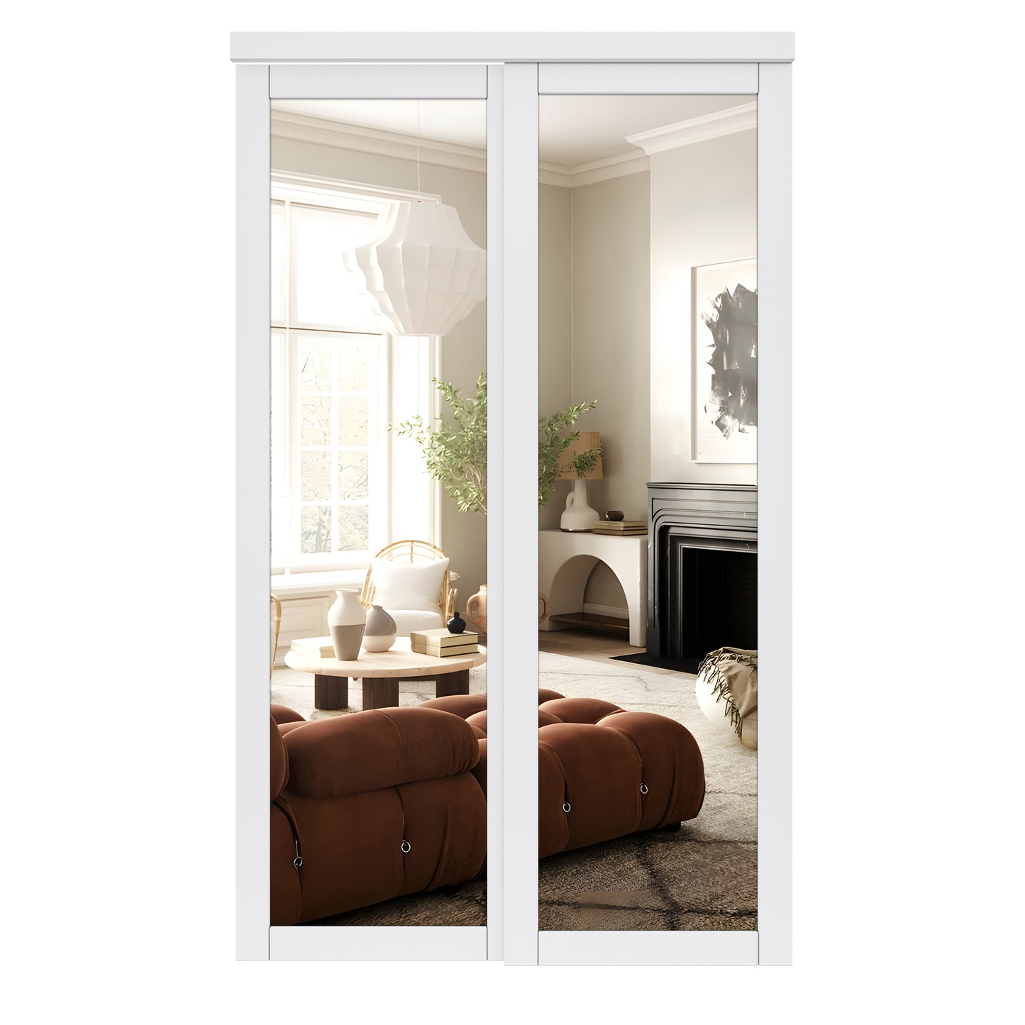 CRUTOP  Paintable Sliding Closet Door, One Side Mirror, Primed Water-Resistant Frame, Build Quality & Easy to Install (Pre-Assembled Panels with Hardware Kit)