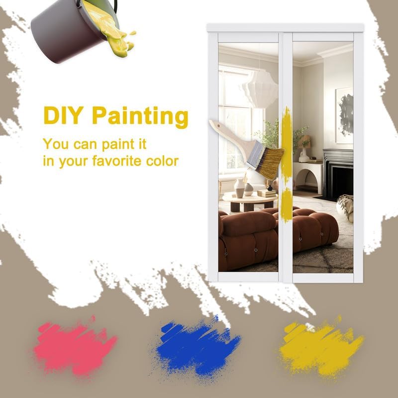 CRUTOP  Paintable Sliding Closet Door, One Side Mirror, Primed Water-Resistant Frame, Build Quality & Easy to Install (Pre-Assembled Panels with Hardware Kit)