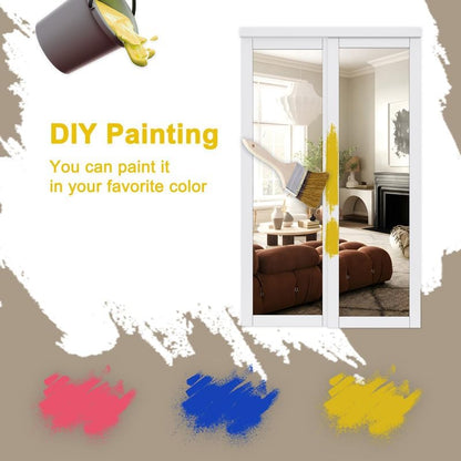 CRUTOP  Paintable Sliding Closet Door, One Side Mirror, Primed Water-Resistant Frame, Build Quality & Easy to Install (Pre-Assembled Panels with Hardware Kit)