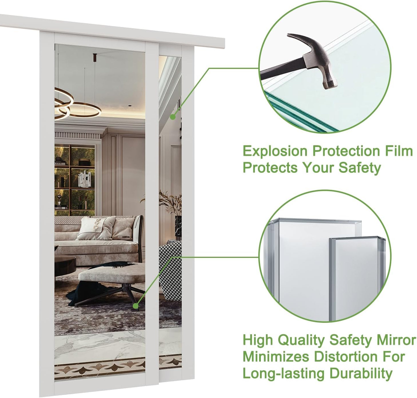 CRUTOP  Paintable Sliding Closet Door, One Side Mirror, Primed Water-Resistant Frame, Build Quality & Easy to Install (Pre-Assembled Panels with Hardware Kit)