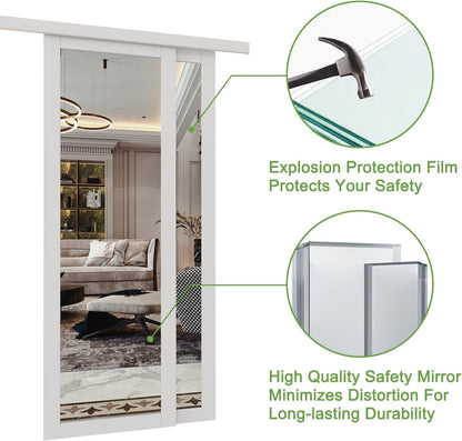 CRUTOP  Paintable Sliding Closet Door, One Side Mirror, Primed Water-Resistant Frame, Build Quality & Easy to Install (Pre-Assembled Panels with Hardware Kit)