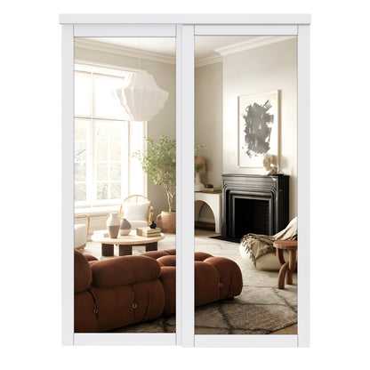 CRUTOP  Paintable Sliding Closet Door, One Side Mirror, Primed Water-Resistant Frame, Build Quality & Easy to Install (Pre-Assembled Panels with Hardware Kit)