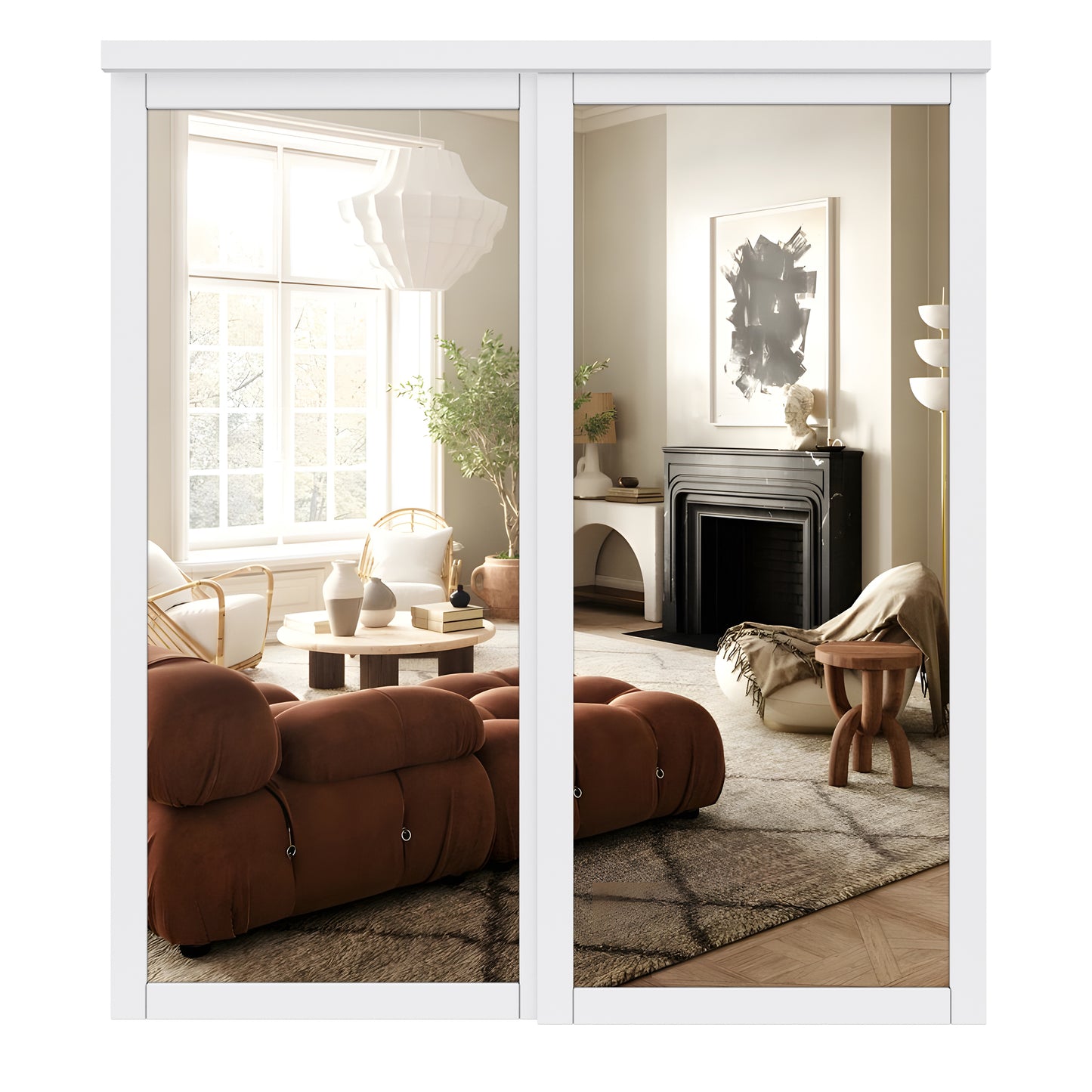CRUTOP  Paintable Sliding Closet Door, One Side Mirror, Primed Water-Resistant Frame, Build Quality & Easy to Install (Pre-Assembled Panels with Hardware Kit)
