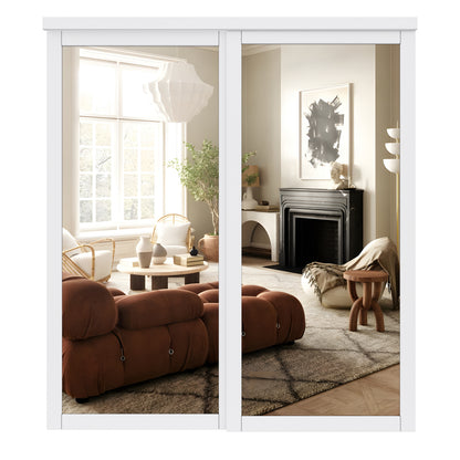 CRUTOP  Paintable Sliding Closet Door, One Side Mirror, Primed Water-Resistant Frame, Build Quality & Easy to Install (Pre-Assembled Panels with Hardware Kit)