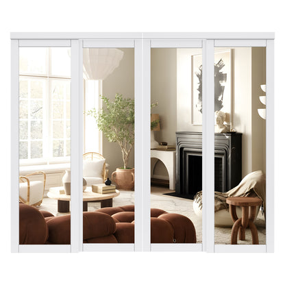 CRUTOP  Paintable Sliding Closet Door, One Side Mirror, Primed Water-Resistant Frame, Build Quality & Easy to Install (Pre-Assembled Panels with Hardware Kit)