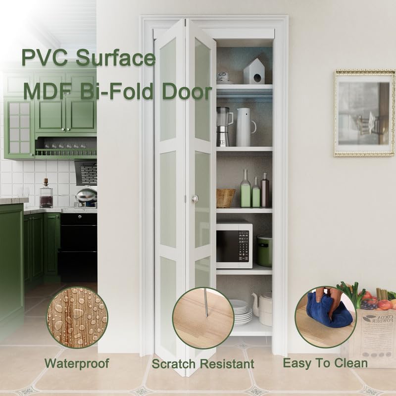 CRUTOP  Mirrored Bifold Doors, One Side Mirror Door with Water&Scratch-Resistant Surface, Interior Closet & Pantry Door (Panels&Hardware&Fascia&Knob) , Black