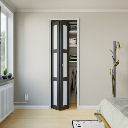 CRUTOP 3-Lite Frosted Glass Bifold Door, Build Quality Panels with Water&Scratch-Resistant Surface, Solid Core, Interior Closet & Pantry Door (Panels&Hardware&Fascia&Knob) , Black