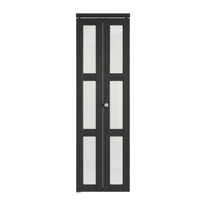 CRUTOP 3-Lite Frosted Glass Bifold Door, Build Quality Panels with Water&Scratch-Resistant Surface, Solid Core, Interior Closet & Pantry Door (Panels&Hardware&Fascia&Knob) , Black
