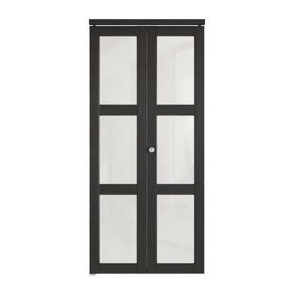CRUTOP 3-Lite Frosted Glass Bifold Door, Build Quality Panels with Water&Scratch-Resistant Surface, Solid Core, Interior Closet & Pantry Door (Panels&Hardware&Fascia&Knob) , Black