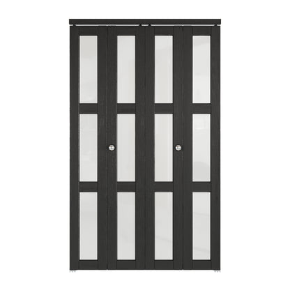 CRUTOP 3-Lite Frosted Glass Bifold Door, Build Quality Panels with Water&Scratch-Resistant Surface, Solid Core, Interior Closet & Pantry Door (Panels&Hardware&Fascia&Knob) , Black