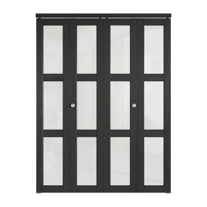 CRUTOP 3-Lite Frosted Glass Bifold Door, Build Quality Panels with Water&Scratch-Resistant Surface, Solid Core, Interior Closet & Pantry Door (Panels&Hardware&Fascia&Knob) , Black