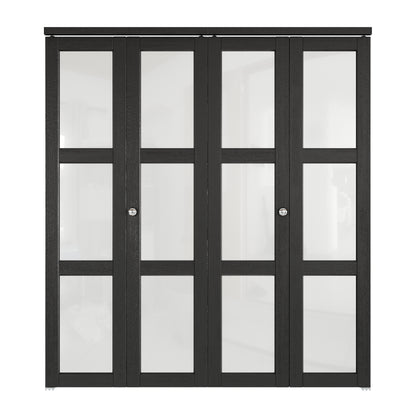 CRUTOP 3-Lite Frosted Glass Bifold Door, Build Quality Panels with Water&Scratch-Resistant Surface, Solid Core, Interior Closet & Pantry Door (Panels&Hardware&Fascia&Knob) , Black