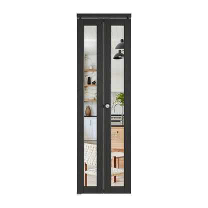 CRUTOP  Mirrored Bifold Doors, One Side Mirror Door with Water&Scratch-Resistant Surface, Interior Closet & Pantry Door (Panels&Hardware&Fascia&Knob) , Black