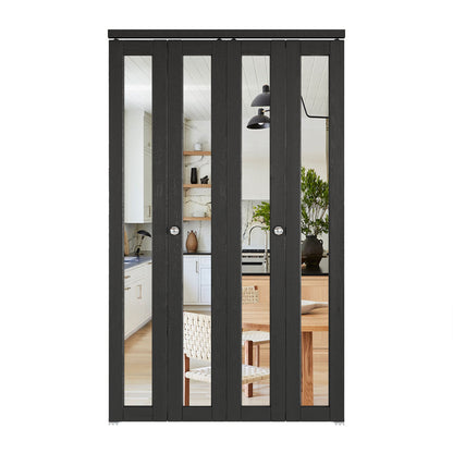 CRUTOP  Mirrored Bifold Doors, One Side Mirror Door with Water&Scratch-Resistant Surface, Interior Closet & Pantry Door (Panels&Hardware&Fascia&Knob) , Black