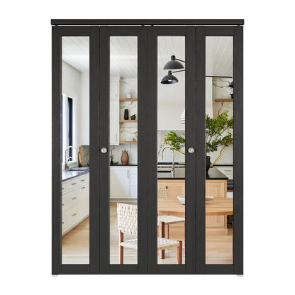 CRUTOP  Mirrored Bifold Doors, One Side Mirror Door with Water&Scratch-Resistant Surface, Interior Closet & Pantry Door (Panels&Hardware&Fascia&Knob) , Black