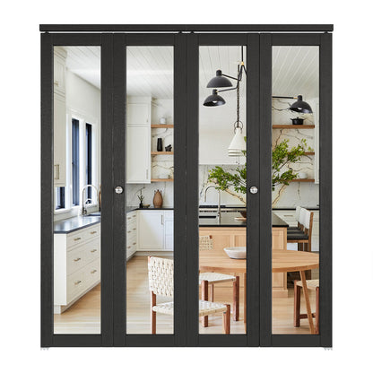 CRUTOP  Mirrored Bifold Doors, One Side Mirror Door with Water&Scratch-Resistant Surface, Interior Closet & Pantry Door (Panels&Hardware&Fascia&Knob) , Black
