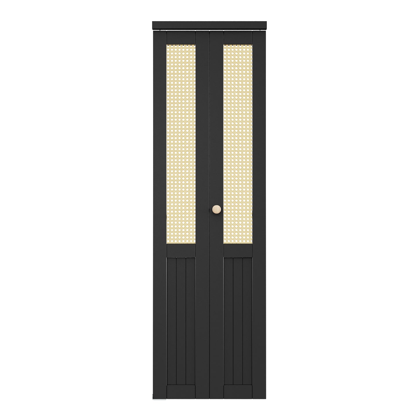 CRUTOP Bi-Fold Pivot Doors , Rattan Closet Door with Hardware Kit, MDF Panel Folding Interior Double Doors Easy to Install -  Black