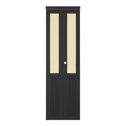 CRUTOP Bi-Fold Pivot Doors , Rattan Closet Door with Hardware Kit, MDF Panel Folding Interior Double Doors Easy to Install -  Black