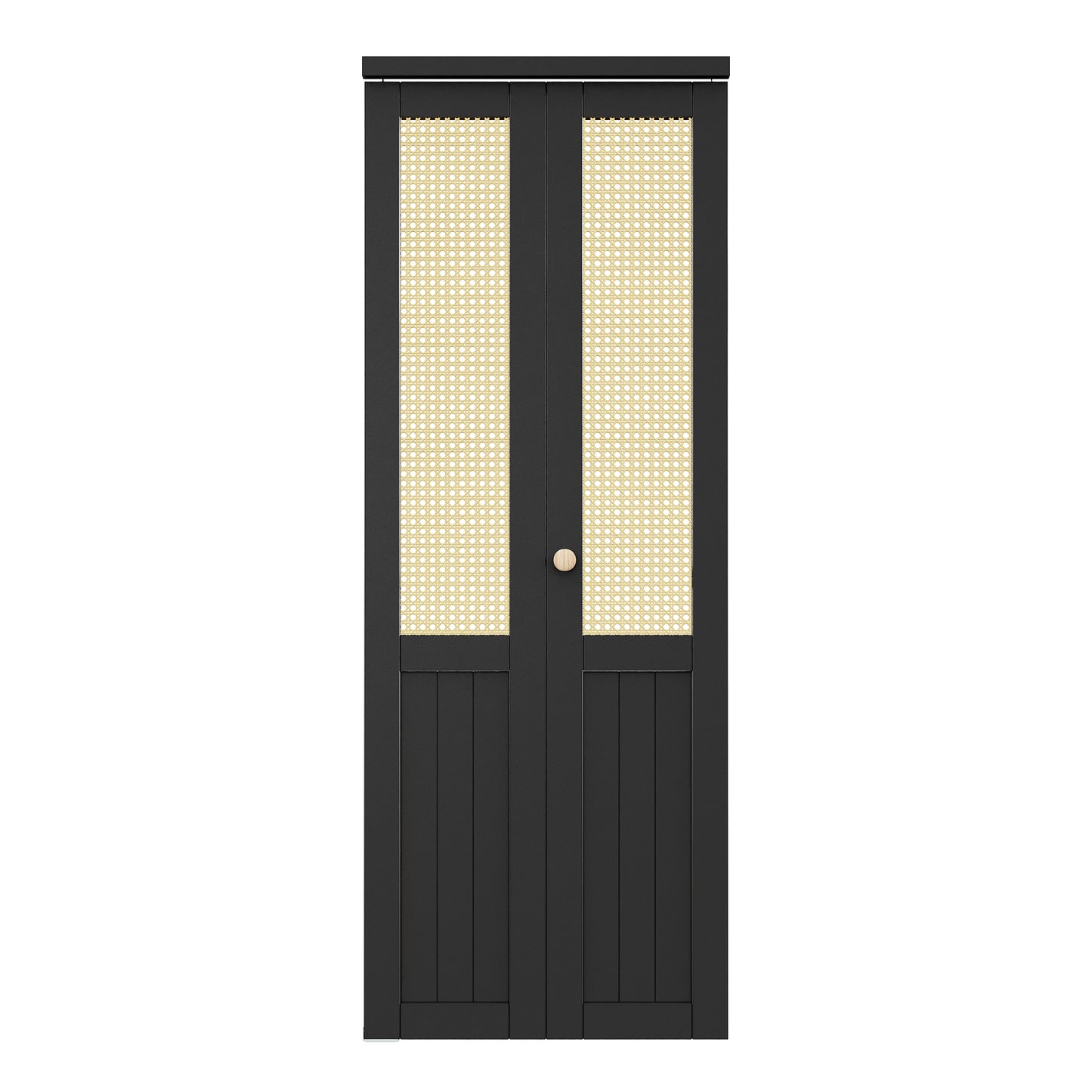 CRUTOP Bi-Fold Pivot Doors , Rattan Closet Door with Hardware Kit, MDF Panel Folding Interior Double Doors Easy to Install -  Black