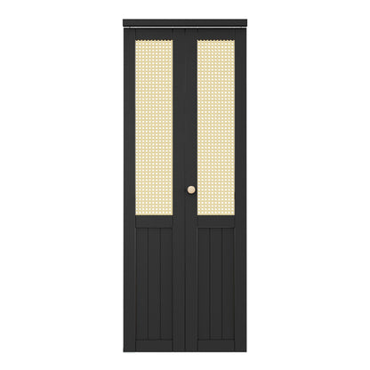 CRUTOP Bi-Fold Pivot Doors , Rattan Closet Door with Hardware Kit, MDF Panel Folding Interior Double Doors Easy to Install -  Black
