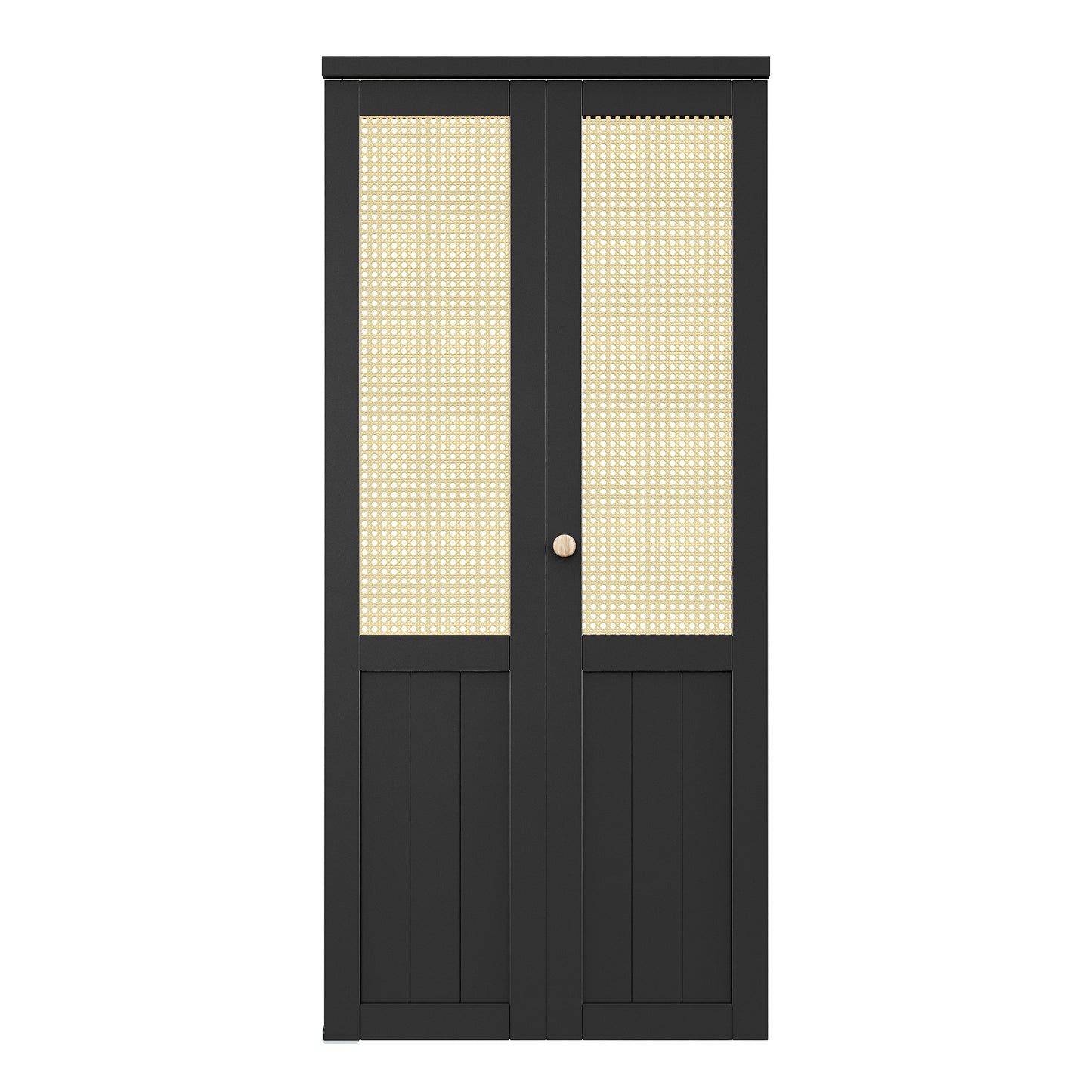 CRUTOP Bi-Fold Pivot Doors , Rattan Closet Door with Hardware Kit, MDF Panel Folding Interior Double Doors Easy to Install -  Black