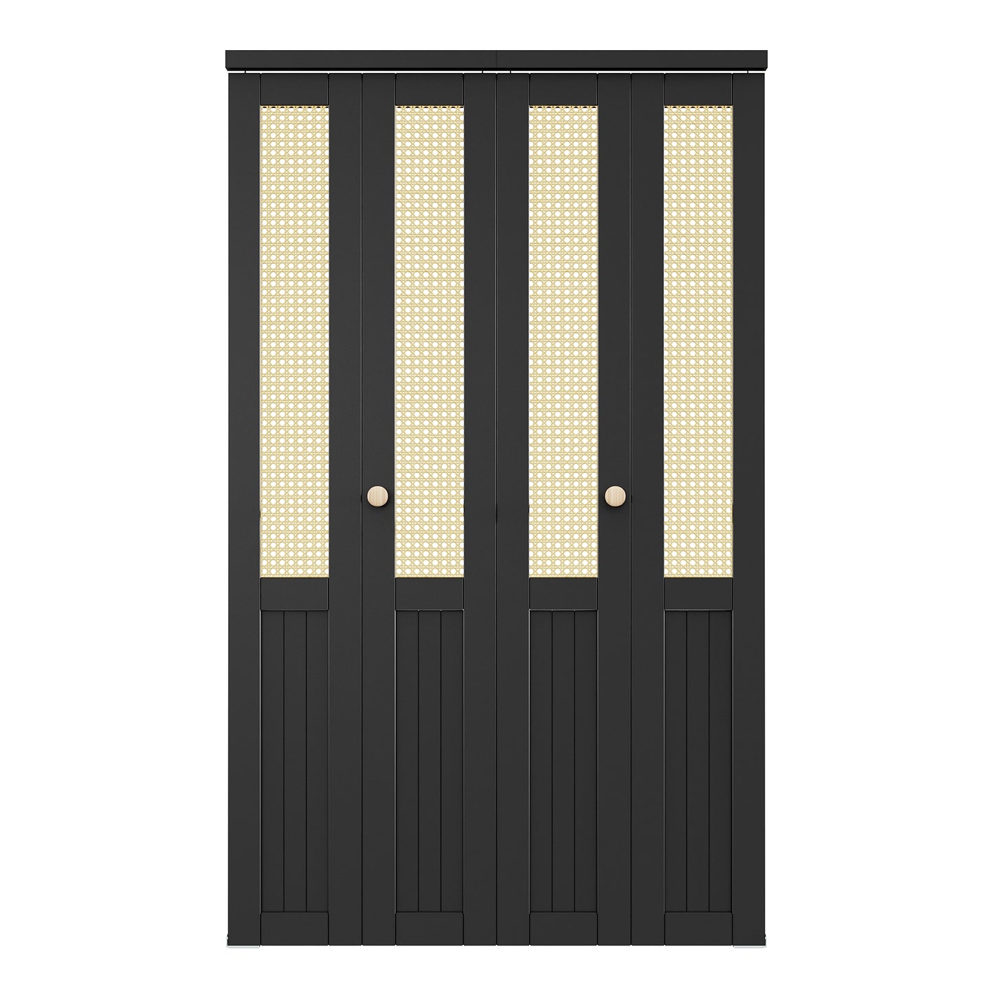CRUTOP Rattan Bifold Closet Door, Cane Webbing Wood Interior Wicker Doors Slab, Build Quality Black Folding Barn Door (Panels & Hardware & Fascia & Knob)，Black