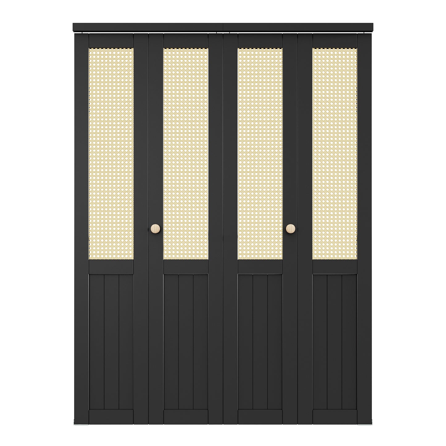 CRUTOP Rattan Bifold Closet Door, Cane Webbing Wood Interior Wicker Doors Slab, Build Quality Black Folding Barn Door (Panels & Hardware & Fascia & Knob)，Black