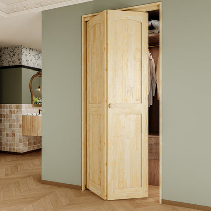 CRUTOP Bi-Fold Pivot Doors , 2-Lite Closet Door with Hardware Kit, MDF Panel Folding Interior Double Doors Easy to Install - Pine