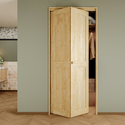 CRUTOP Bi-Fold Pivot Doors , 2-Lite Closet Door with Hardware Kit, MDF Panel Folding Interior Double Doors Easy to Install - Pine