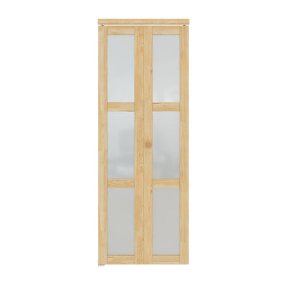 CRUTOP Bi-Fold Pivot Doors , 3-Lite Closet Door with Hardware Kit, MDF Panel Folding Interior Double Doors Easy to Install - Pine