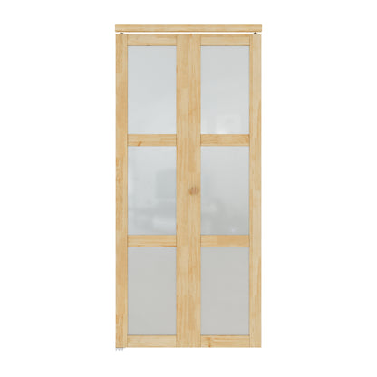 CRUTOP Bi-Fold Pivot Doors , 3-Lite Closet Door with Hardware Kit, MDF Panel Folding Interior Double Doors Easy to Install - Pine