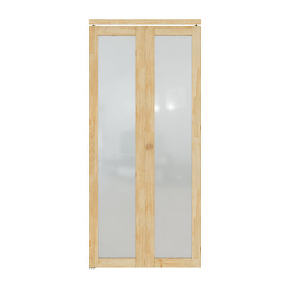 CRUTOP 1-Lite Frosted Glass Pane Wood Bifold Closet Door, Solid Core Pre-Assembled Panels with Water-Resistant Triple-Layer Painting, Build Quality ( Panels&Hardware&Fascia&Knob)