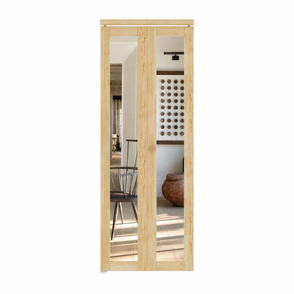CRUTOP Bi-Fold Pivot Doors , One Side Mirror Closet Door with Hardware Kit, MDF Panel Folding Interior Double Doors Easy to Install - Pine