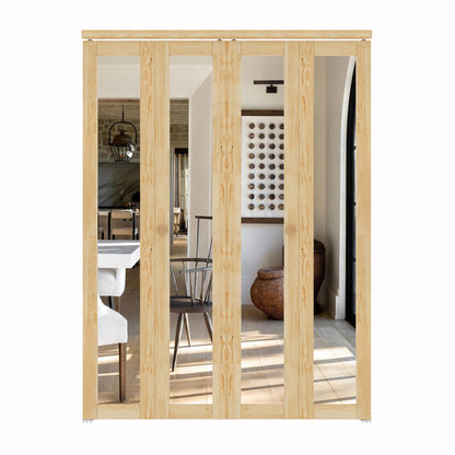CRUTOP Mirrored Bifold Doors, Pine Wood One Side Mirror Door with Water&Scratch-Resistant Surface, Interior Closet & Pantry Door (Panels&Hardware&Fascia&Knob)