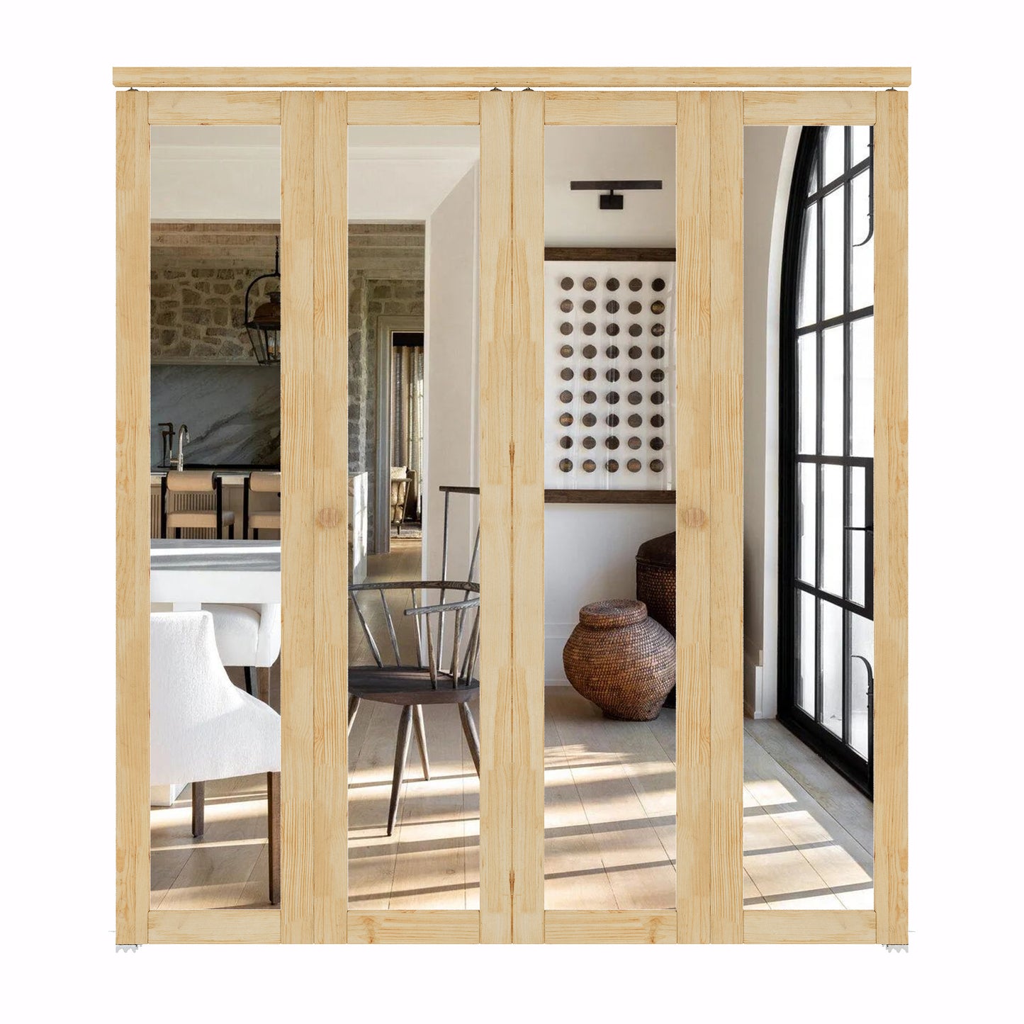 CRUTOP Mirrored Bifold Doors, Pine Wood One Side Mirror Door with Water&Scratch-Resistant Surface, Interior Closet & Pantry Door (Panels&Hardware&Fascia&Knob)