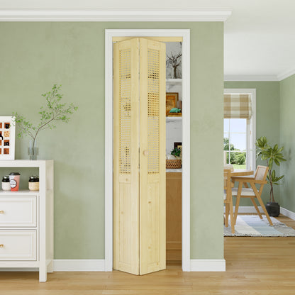 CRUTOP Bi-Fold Pivot Doors , Rattan Closet Door with Hardware Kit, MDF Panel Folding Interior Double Doors Easy to Install -  Pine