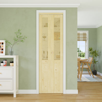 CRUTOP Bi-Fold Pivot Doors , Rattan Closet Door with Hardware Kit, MDF Panel Folding Interior Double Doors Easy to Install -  Pine