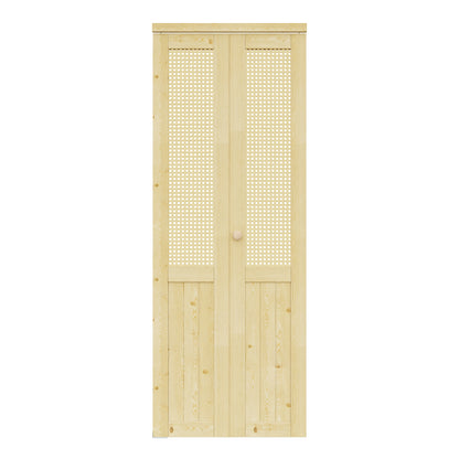 CRUTOP Bi-Fold Pivot Doors , Rattan Closet Door with Hardware Kit, MDF Panel Folding Interior Double Doors Easy to Install -  Pine